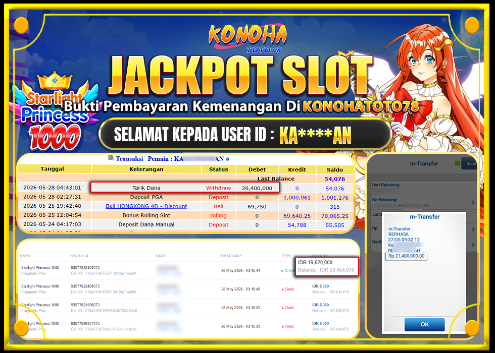 KONOHATOTO78 JACKPOT STARLIGHT PRINCESS 1000 Rp21.400.000,LUNAS